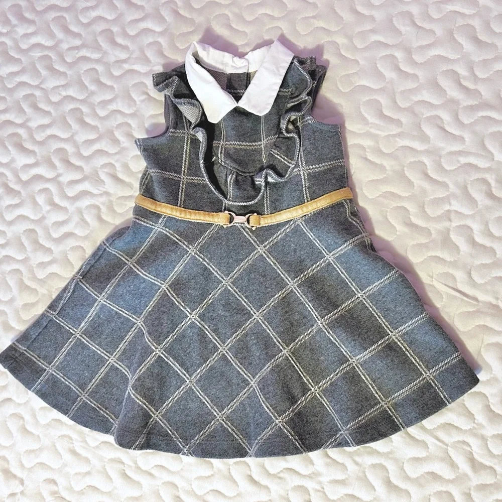 Janie and Jack Windowpane Ruffle Ponte Dress Gray 12-18 Months